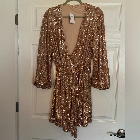 cleo | Dresses | New Sequined Rose Gold Wrap Dress Perfect For Any Occasion  | Poshmark